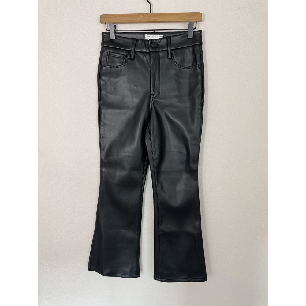 Good American Better Than Leather Crop Mini Boot Pants Black Size 4 NWT